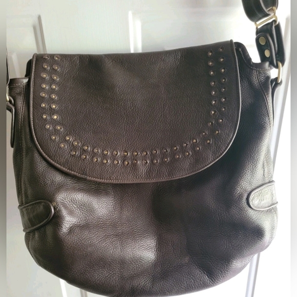 Colleen Cordero Handstudded Messenger Crossbody Brown Leather Shoulder Bag - Picture 4 of 14